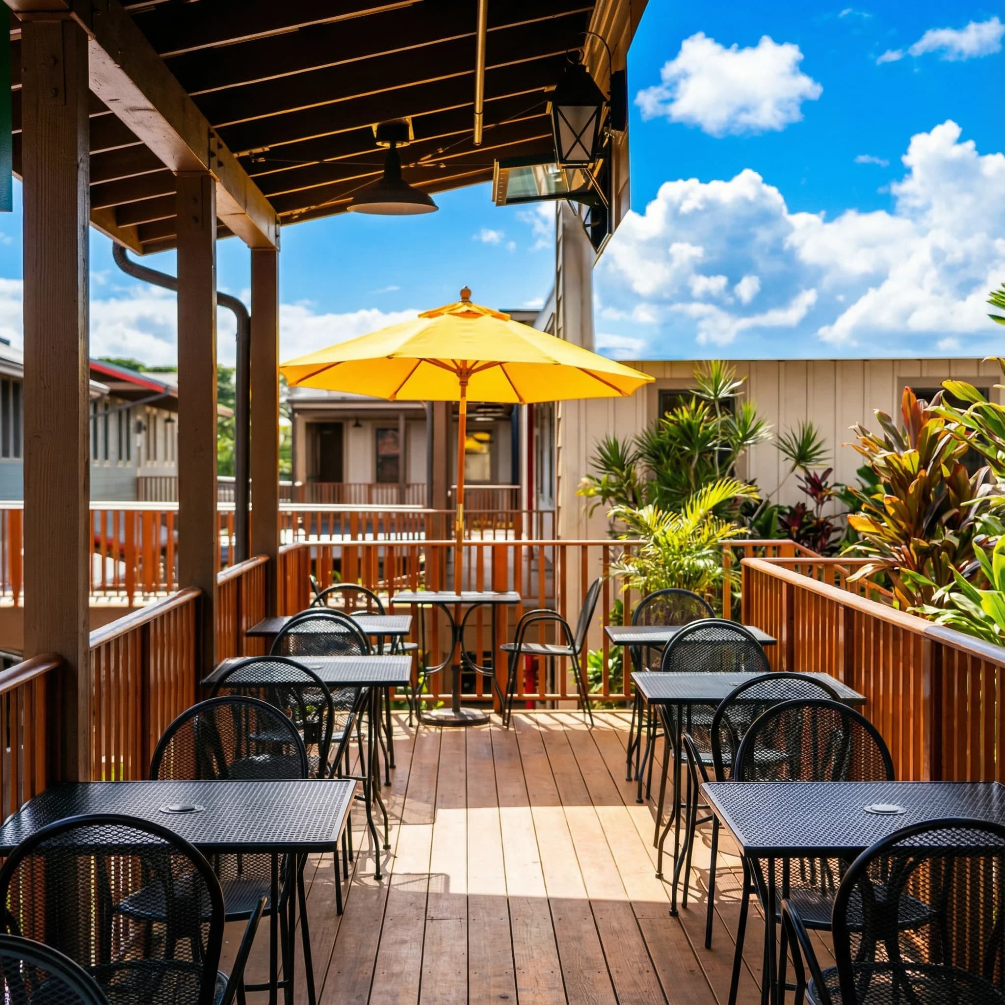 Oceanview outdoor patio dining at sunset